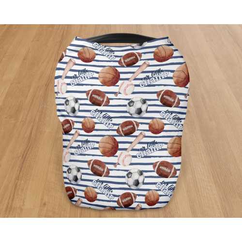 Blue Sports Car Seat Canopy, Nursing Cover, Baseball Shopping Cart Cover, Football Baby Gift, Soccer Baby Shower Gift, Baby Boy Gift Idea