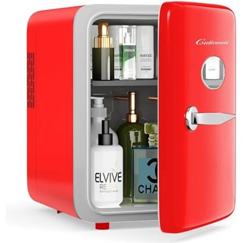 Skincare Fridge - 4L Mini Fridge for Bedroom, Office and Car, for Refrigerating Makeup, Skincare and Food, Cooler and Warmer, Beverage Cooler, Red