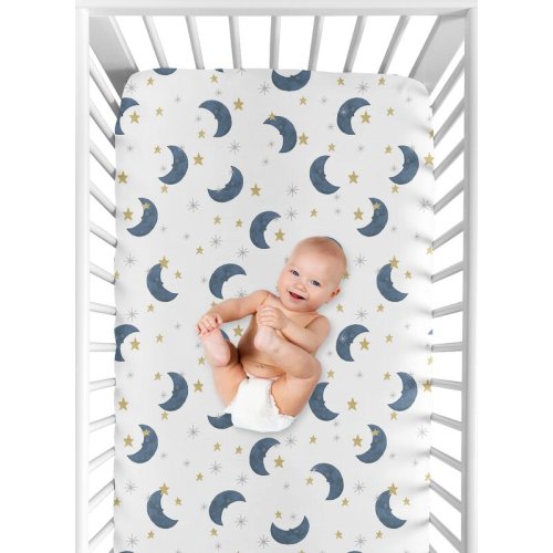Sweet Jojo Designs Bear and Moon Star Fitted Mini Crib Sheet & Reviews | Wayfair