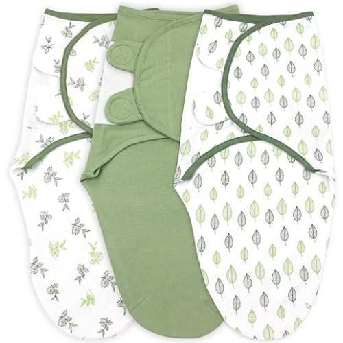 Bublo Baby Swaddles for Newborns Girl - 3 Pack Organic Baby Swaddles for 0-3 Months - Baby Swaddle Sleep Sack - Infant Sleeping Swaddle Sack - Baby Swaddle Blanket Wrap, Green Leaf