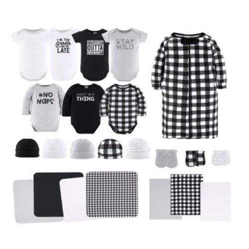 Peanutshell Newborn Baby Essential Starter Clothes Bundle, Layette Gift Set for Boys & Girls, Black & White Plaid