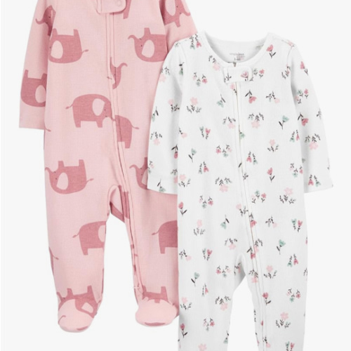 Simple Joys by Carter's Baby Girls' 2-way Zip Thermal Footed Sleep and Play, Pack of 2