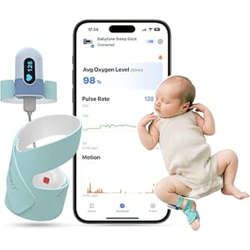 Babytone Sleep Sock, Smart Baby Sock Monitor Tracking Heart Rate, Oxygen Level and Movement, Wearable Infant Foot Monitor with APP Bluetooth for 0-36 Months Newborn