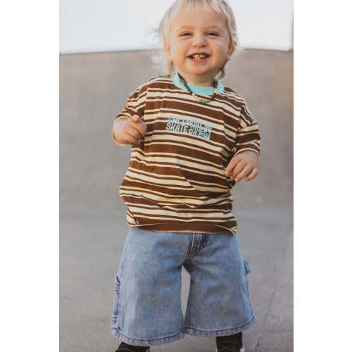 Salty Shreds skate Crew baggy Grom tee - Brown Stripe