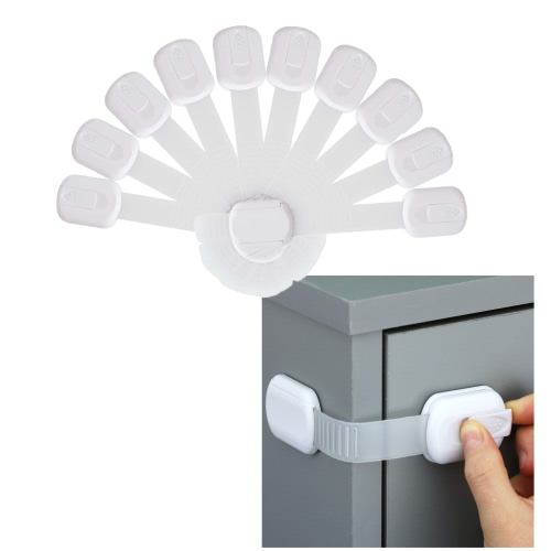 Child Safety Strap Locks - For Fridge, Cabinets, Drawers, Toilet - No Drilling (8 Count)