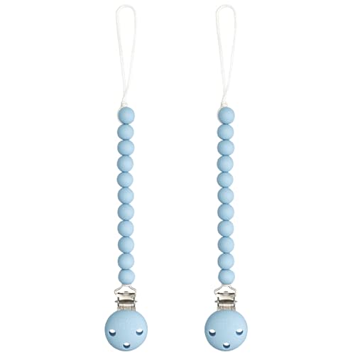 Comfy Cubs Pacifier Clips 2 Pack - 100% Food Grade Silicone Baby Pacifier Clips, BPA & PVC Free - CPSIA Certified, Lightweight and Flexible Baby Gifts - Sky Blue