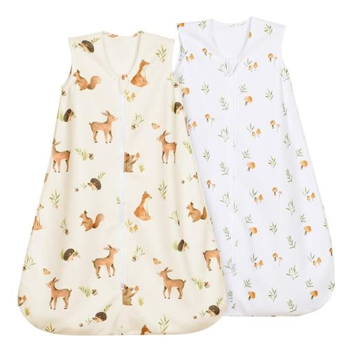 david's kids Micro Fleece Baby Sleep Sack 0-6 Months, Warm Baby Wearable Blankets with 2-Way Zipper, 2 Pack Sleeping Bags for Infant Newborn Boys Girls Neutral, Small Size, Forest/Woodland Animals