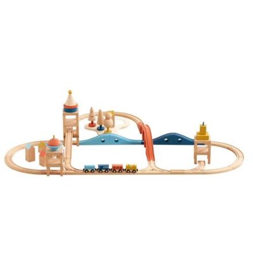 Wonder & Wise Tunnelvision Train Set: Non-Powered Plywood & Beechwood Toy Vehicle Playset, 96-Piece