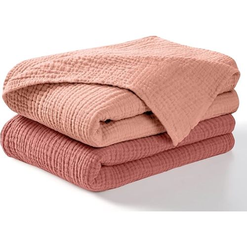 Dreamology Muslin Swaddle Blankets, Receiving Blankets for Baby Girl,Boy,2 Pack,100% Cotton Blanket,Soft & Breathable Muslin Blanket,Muslin Baby Blanket for Newborn,44 x 44 Swaddle Blanket | Rose,Pink