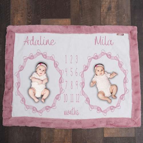 Coquette Bow Twin Milestone Blanket, Monthly Milestone, Twin Baby Gift, Photo Props, Growth Chart, Newborn Photoshoot, Twin Baby Shower Gift