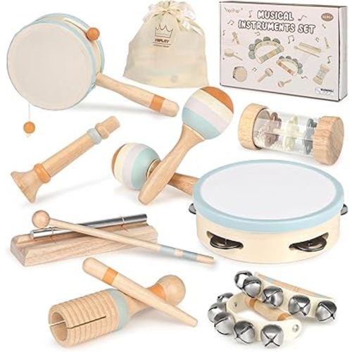 Wooden Musical Toys for Toddlers 1-3 - One 1st Birthday Easter Gifts for Boy & Girl 1-2, Montessori Toys for 2 3 Year Old, Musical Instruments with Drum for Baby Preschool Educational 18+ Months