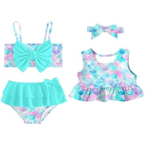 Ahegao 6M-3T Baby Girls Swimsuits for Toddlers Kids 3pcs Bathing Suits Bikini