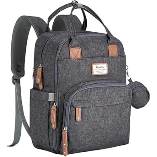 RUVALINO Diaper Bag Backpack - Multifunction Travel Back Pack Maternity Baby Changing Bags, Diaper Changing Totes, Large Capacity, Waterproof and Stylish, Baby Travel Essential, Dark Gray