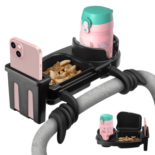 ABROML Universal Stroller Snack Tray Attachment Cup Holder Snack Tray with Silicone Flexible Arms Grip Stroller Accessories