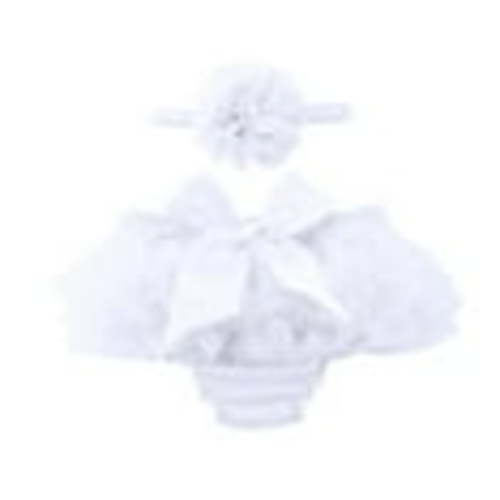 Penkiiy Baby Girls Cotton Gauze Ruffle Bloomer Shorts with Bowknot Headband White