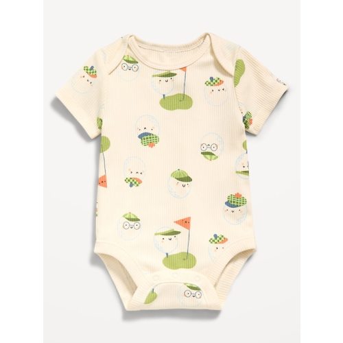 Printed Short-Sleeve Ribbed Unisex Bodysuit for Baby