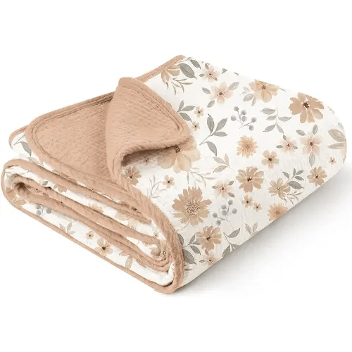 Konssy Muslin Baby Blankets for Girls, 100% Cotton Crib Blanket for Baby Infant Toddler, Super Soft and Lightweight Nursery Blankets 40"x36" (Flourish)