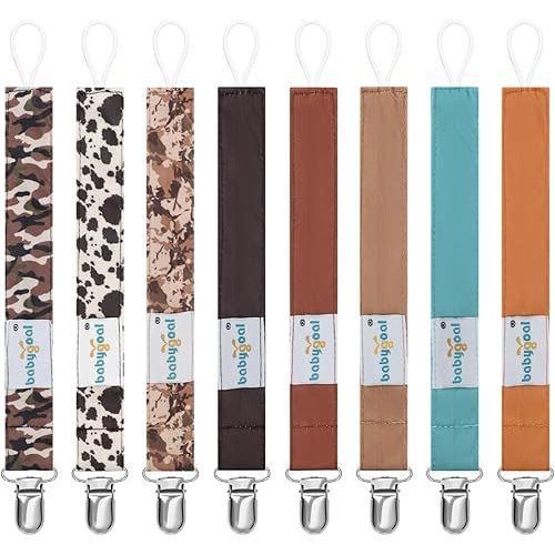 Babygoal Neutral Pacifier Clips, 8 Pack Binky Paci Holder Clips for Baby Boys and Girls Fits for Most Pacifier, Binkie Styles & Baby Teethers & Toys and Gift 8MP46-B