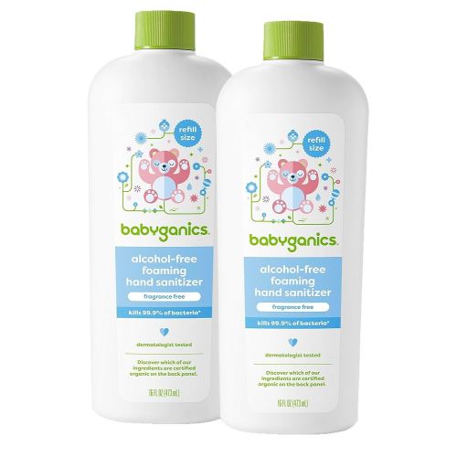 Babyganics Foaming Hand Sanitizer Refill, Alcohol Free, Fragrance Free, Kills 99.9% of Common Bacteria, Moisturizing, 16 Fl Oz (Pack of 2)