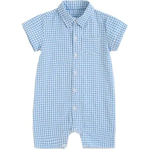 Baby Boys Gentleman Romper Plaid Shirt Short Sleeve Button Down Bodysuit Casual Clothing Outfits