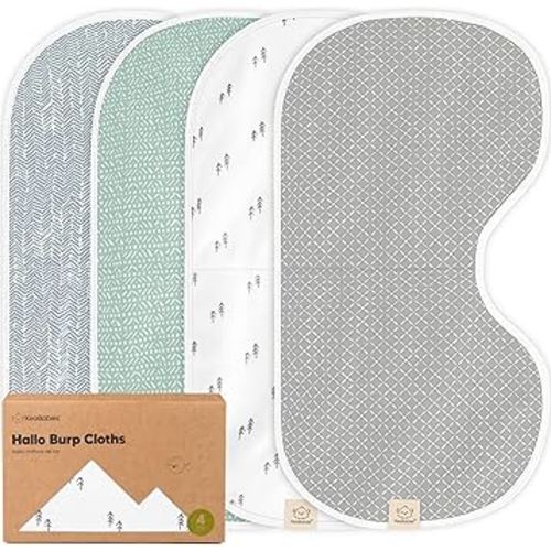 KeaBabies 4-Pack Baby Burp Cloths Baby Girl, Boy - Organic Cotton Burp Cloth, Extra Large, Absorbent, Soft Burping Cloths & Bibs Set for Babies, Newborn Burp Clothes, Thick Burp Rags (Nordic)