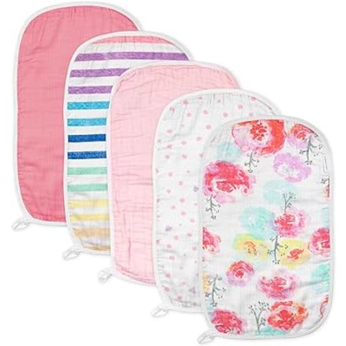 HonestBaby Baby Organic Cotton Multi-layer Burp Cloths Multipack, Rose Blossom, One Size US