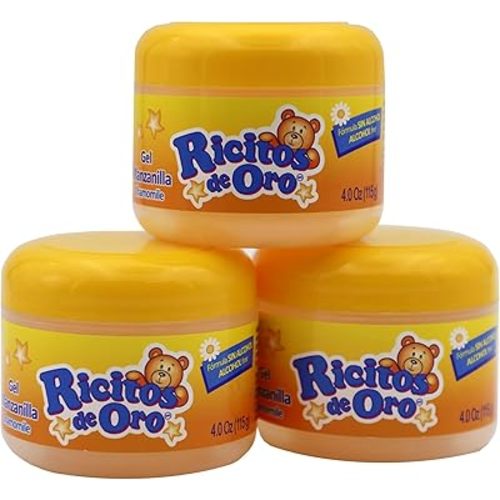 Ricitos de Oro Chamomile Hair Gel, Alcohol-Free, Hairstyling Product for Daily Use, Gentle Gel with Chamomile Extract for Children, Non-Greasy, 3-Pack of 4.05 Oz, 3 Jars