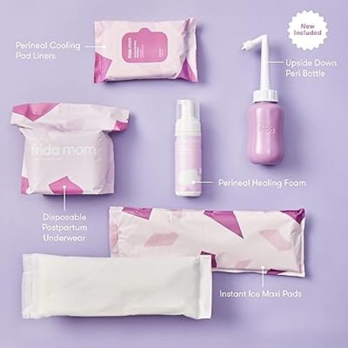 Amazon.com: Frida Mom 11pc Postpartum Essentials Kit Gift Set, Hospital Bag Must Haves for New Mom, Includes 4 Disposable Postpartum Underwear, 4 Ice Maxi Pads, Perineal Healing Foam & 24 Pad Liners & Peri Bottle : Everything Else