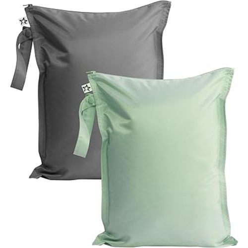 Tiny Twinkle Mess-proof Waterproof Wet Dry Bag | 2 Pack Reusable for Swimsuits, Gym & Baby Clothes | Leakproof Wet Clothes Bag, Beach Travel Essentials (Sage, Charcoal)