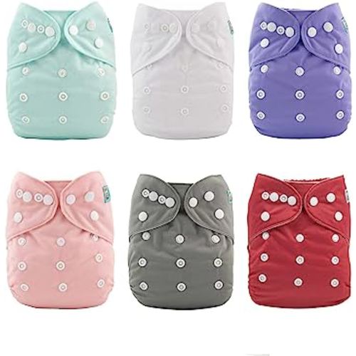 ALVABABY 6 Pack Cloth Diaper with 12 Inserts One Size Adjustable Washable Reusable Diapers for Baby Girls and Boys