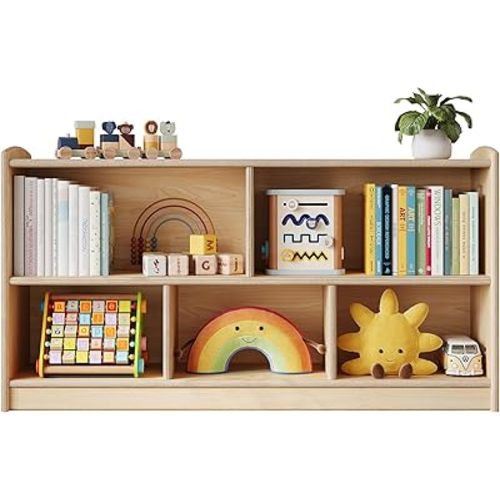 ONBRILL 2-Tier Wood Montessori Cabinet for Kids, Toddler Room Book Shelves Toy Organizers and Storage, Small Book Shelf Storage for Baby Children, Furniture of Classroom, Nursery, Playroom - Natural