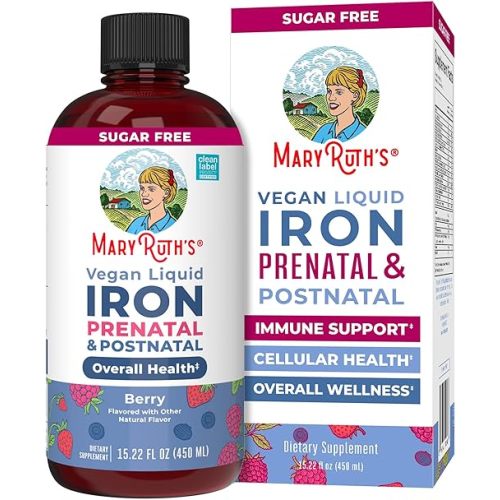 MaryRuth Organics | Liquid Iron Supplement Prenatal & Postnatal for Pregnant & Lactating | Iron Deficiency | Immune Support | Sugar/Gluten Free | Vegan | Non-GMO | 15.22 Fl Oz