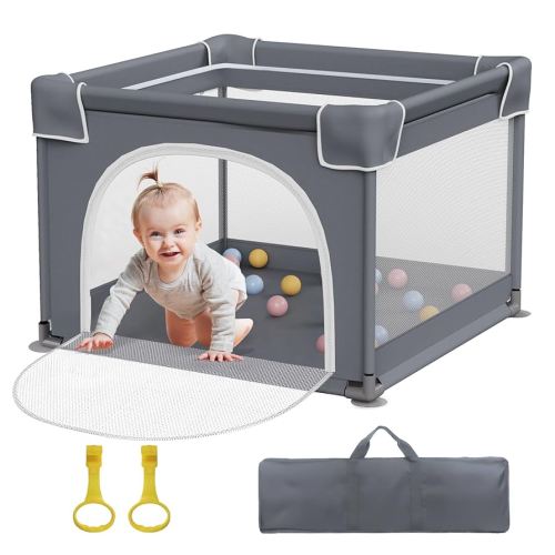 Small Playpen for Babies and Toddlers, 36"x36", Soft Breathable Mesh, Anti-Slip Base, Mini Baby Play Yard with Pull-Up Ring