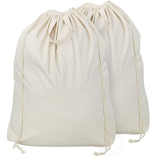 2 Pcs Canvas Laundry Bags with Carrying Handles & Drawstring Closure, Machine-washable Laundry Basket Hamper Liner Replacement Bags