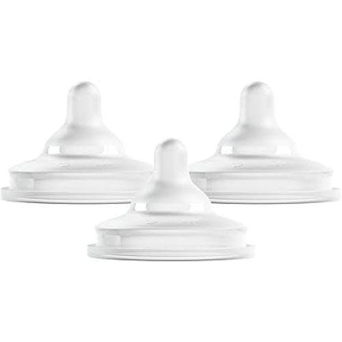 Boon Nursh Curve Silicone Baby Bottle Nipples - Platinum Food-Safe Silicone Bottle Nipples – Medium Flow Nipples for Baby Bottles - Baby Bottle-Feeding Supplies - 3 Count