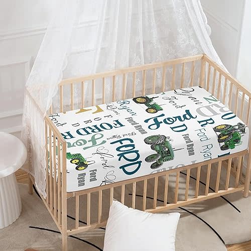 Custom Farm Tractor Baby Crib Sheet for Boys Girls Personalized Pack and Play Sheets Fitted Toddler Sheets for Baby Nursery Decor