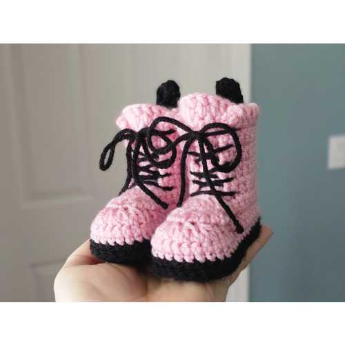 Pink Combat Boot Baby Booties, Custom Punk Rock Emo Baby Shower Gifts, Goth Mom Cute Newborn Crib Shoes, Baby Girl Pastel Rocker Boots