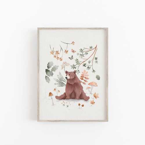 Whimsical Bear Art Print: Woodland Nursery Decor