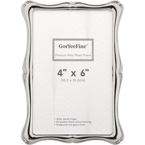 4x6'' Premium Alloy Silver Photo Frame - Luxury Display with Real Glass and Velvet Backing,Hi End Décor Metal Frames,Suitable for Desktop Display and Wall Decor