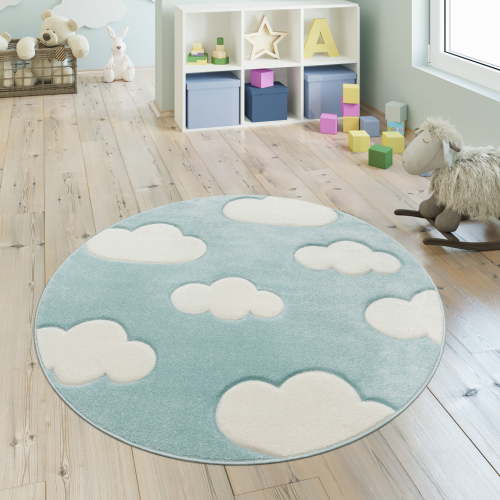 Paco Home Kids Rug with Charming Clouds for Nursery in Pastel Blue