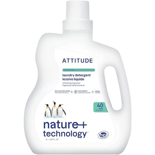 ATTITUDE Liquid Laundry Detergent, EWG Verified Laundry Soap, HE Compatible, Vegan and Plant Based Products, Cruelty-Free, Mountain Fresh, 40 Loads, 67.6 Fl Oz