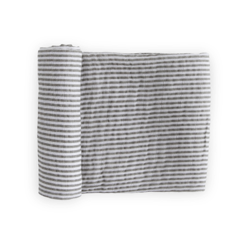 Cotton Muslin Swaddle Blanket - Grey Stripe