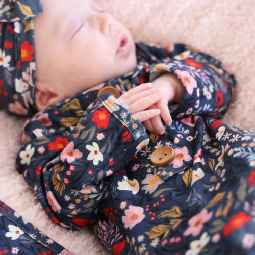 Midnight Meadow Newborn Baby Knot Gown & Hat Set