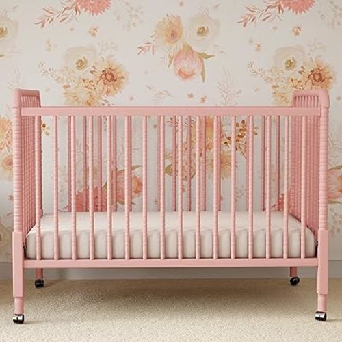 DaVinci Jenny Lind 3-in-1 Convertible Crib in Blush Pink, Removable Wheels, Greenguard Gold