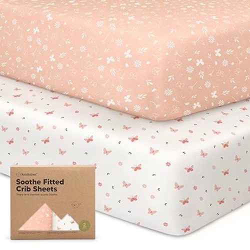 KeaBabies 2-Pack Organic Crib Sheets for Boys, Girls - 52x28 Fitted Crib Mattress Sheet Neutral, Breathable Jersey Cotton Cover for Baby Bed, Toddler Mattress, Soft & Cute Prints (Butterflies)