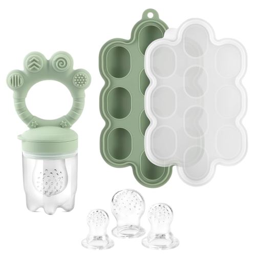 Baby Breastmilk Popsicle Molds & Baby Fruit Food Feeder Pacifier, Silicone Baby Food Storage Containers, Baby Popsicle Molds Teething for Toddler Teething & Infant Self Feeding (Green)