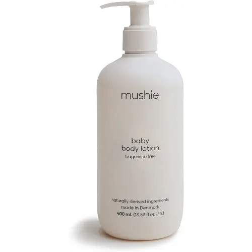 mushie Baby Organic Body Lotion | Moisturize, Soothe, and Hydrates Dry Skin | Made in Denmark, 13.53 fl oz (Fragrance Free)