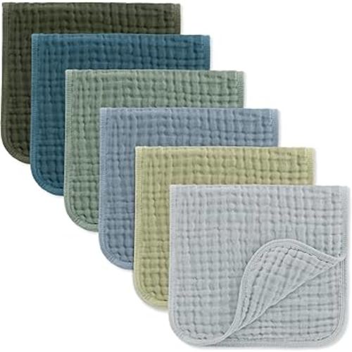 Comfy Cubs Muslin Burp Cloths 20" x 10", Pack of 6 - Large, 6-Layer, Ultra Absorbent 100% Cotton for Baby Drool and Messes - Soft, Safe & Gentle Baby Burp Cloths Set for Boys & Girls - Multi Boy