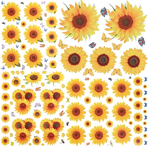 135 Pcs Sunflower Wall Sticker, Removable 3D Waterproof Decor for Kids, Mother's Day, Bathroom, Kitchen - Decorative Decals