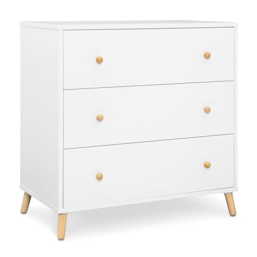 Delta Children Essex 3 Drawer Dresser with Interlocking Drawers, Bianca White/Natural
